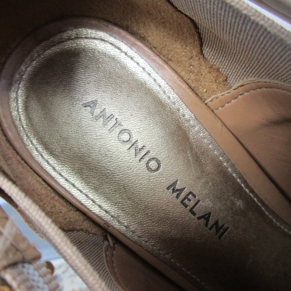 Antonio Melani Leather Ankle Boots Booties Peep Toe Size 7 Tan High Heels 440 - Picture 7 of 13